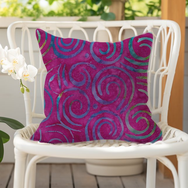Coussin Motif Tourbillons Magenta Violet Batik Boho (Créateur téléchargé)