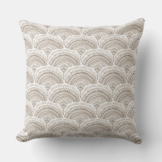 Coussin Motif traditionnel africain ethnique blanc marron (Recto)