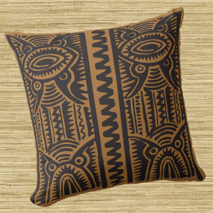 Coussin Motif traditionnel tiki mélanésien de toute couleu