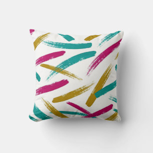 Coussin Motif Traits Vifs, sarcelle, magenta et moutarde