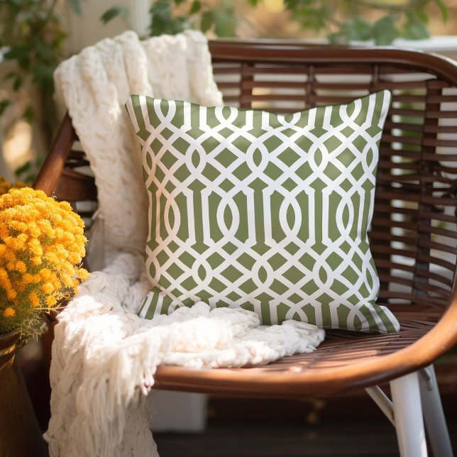 Coussin Motif treillis vert olive et blanc (Créateur téléchargé)