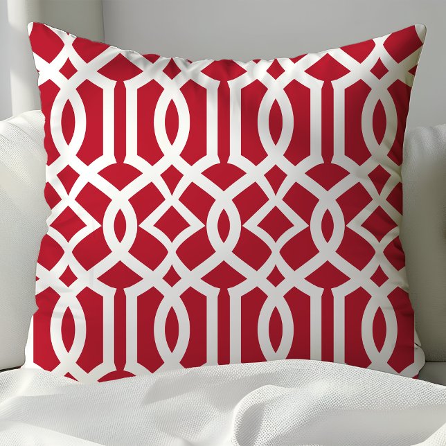 Coussin Motif Trellis marocain rouge et blanc tendance (Créateur téléchargé)