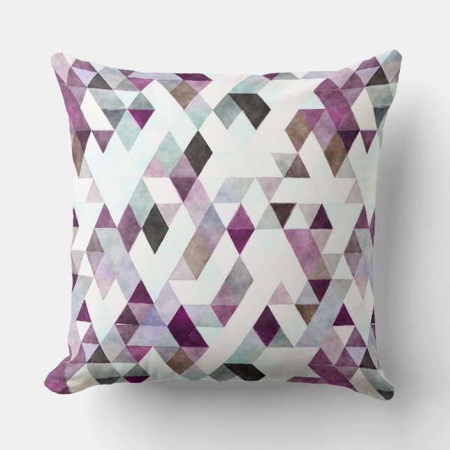 Coussin Motif triangle moderne Aquarelle violet gris (Recto)