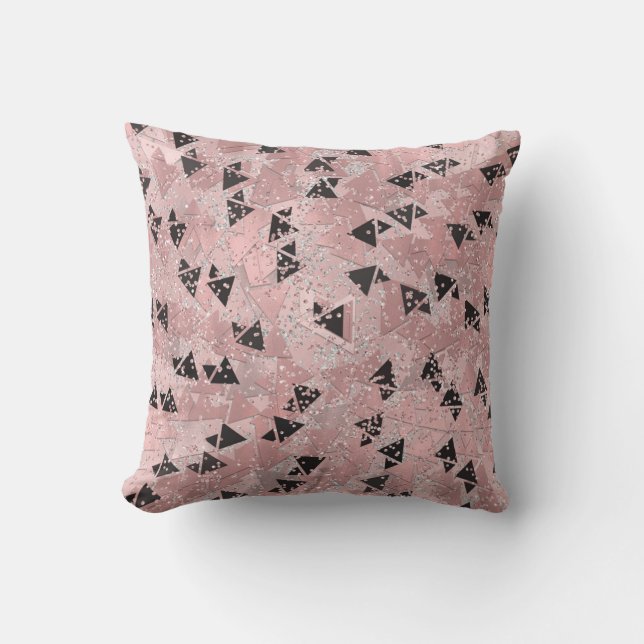 Coussin Motif Triangles Rose Rouge Grosse Rose & Noir Doré (Recto)