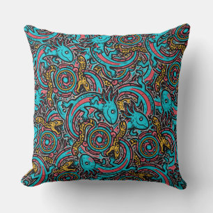 Coussin Motif tribal aztèque axolotl Xolotl mythologie boh