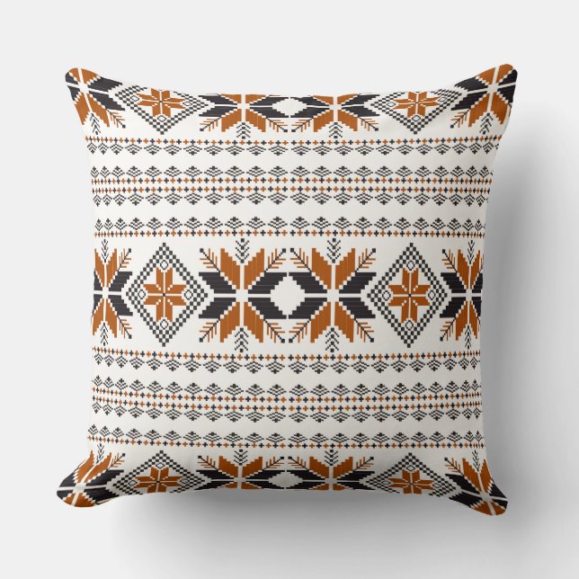 Coussin Motif tribal beige brun et noir (Recto)