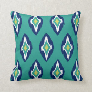 Coussin Motif tribal blanc 1B d'Ikat de marine turquoise