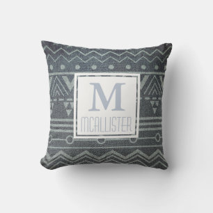 Coussin Motif tribal blanc sur Faux Denim - Personnalisé