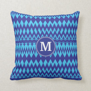 Coussin Motif tribal bleu audacieux de Chevron de
