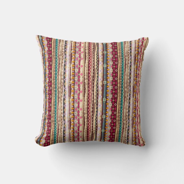 Coussin Motif tribal Boho ethnique coloré (Recto)