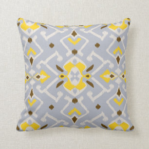 Coussin Motif tribal chic géométrique gris jaune ikat