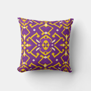 Coussin Motif tribal chic géométrique violet jaune ikat