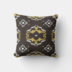 Coussin Motif tribal chic jaune brun ikat