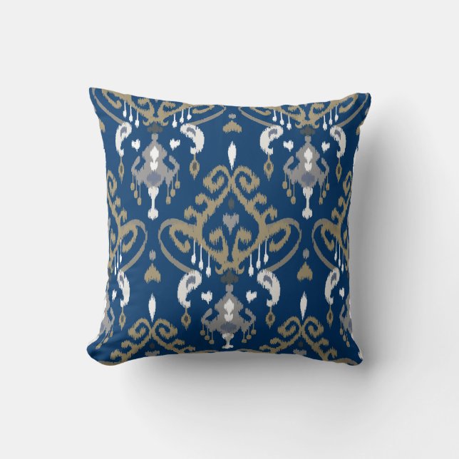 Coussin Motif tribal chic moderne gris bleu ikat (Recto)