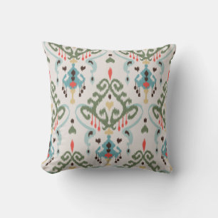 Coussin Motif tribal chic moderne vert clair bleu ikat