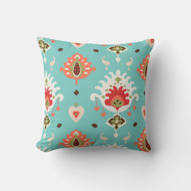 Coussin Motif tribal chic orange turquoise ikat (Recto)