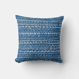 Coussin Motif tribal classique bleu aquarelle