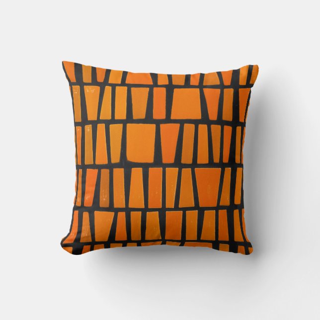 Coussin Motif tribal d'Afrique orange et noire (Recto)