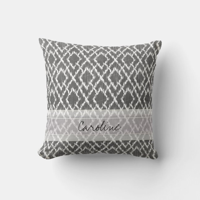 Coussin Motif tribal de diamant d'Ikat de gris de charbon (Recto)