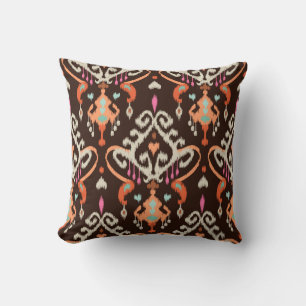 Coussin Motif tribal de girly ikat brun orange moderne