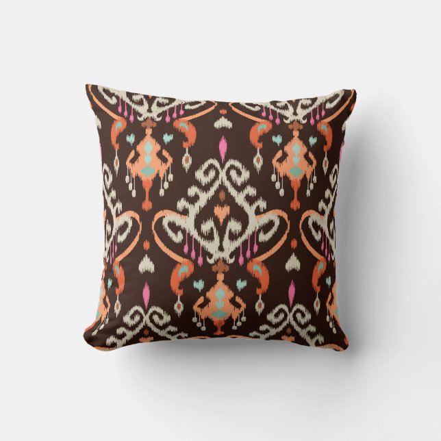 Coussin Motif tribal de girly ikat brun orange moderne (Recto)