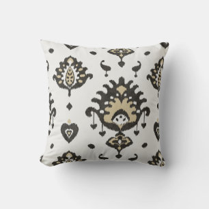 Coussin motif tribal de ikat noir blanc beige moderne et a