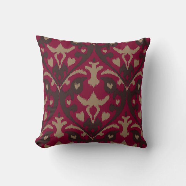 Coussin Motif tribal de l'ikat brun rouge moderne (Recto)