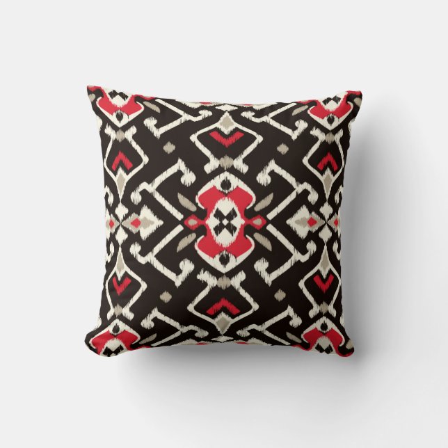 Coussin Motif tribal de l'ikat noir géométrique (Recto)
