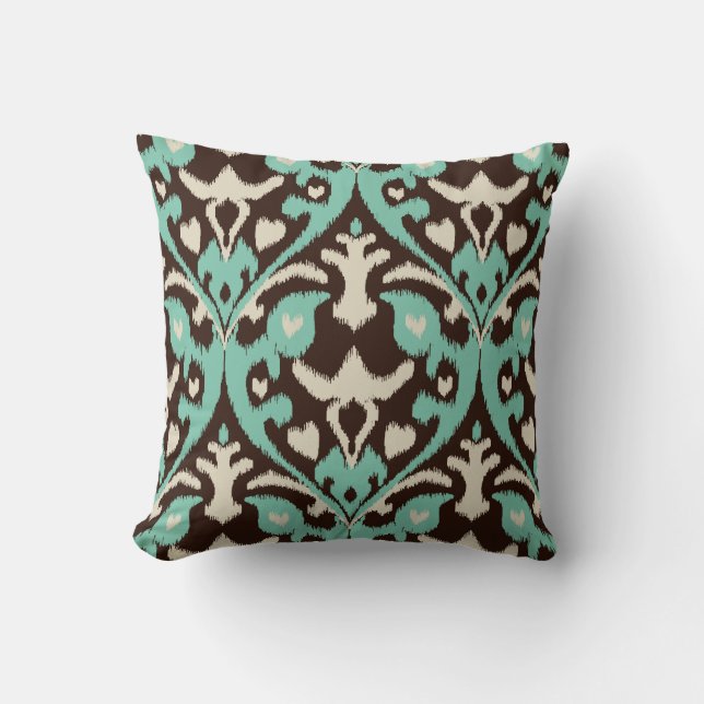 Coussin Motif tribal de turquoise d'ikat audacieux moderne (Recto)