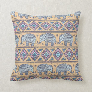 Coussin Motif tribal d'éléphant ethnique bleu