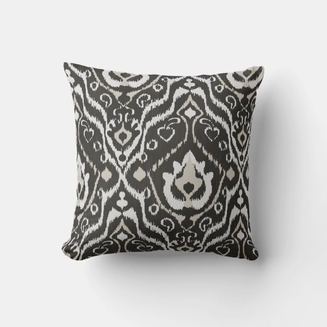 Coussin Motif tribal d'ikat blanc noir beige audacieux (Recto)