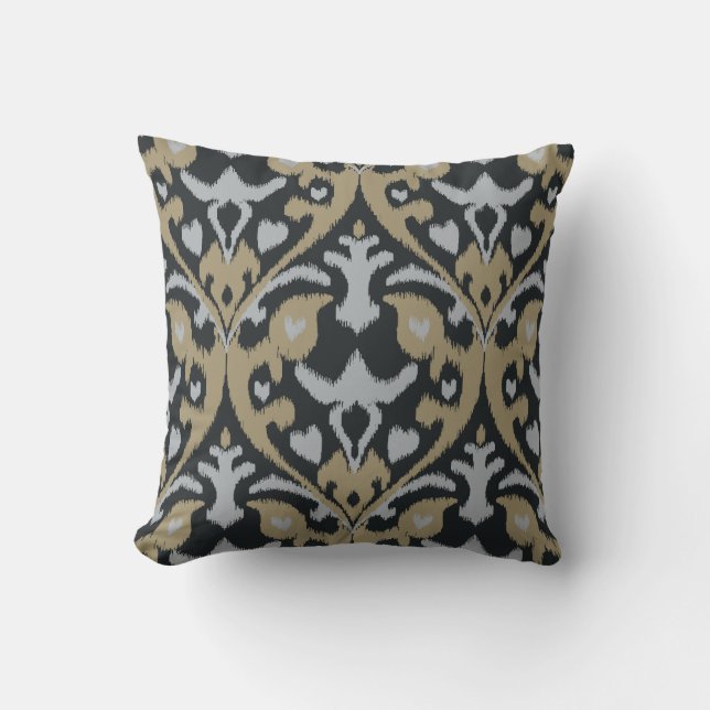 Coussin Motif tribal d'ikat noir beige gris audacieux (Recto)