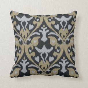 Coussin Motif tribal d'ikat noir beige gris audacieux