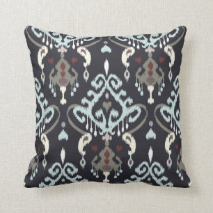 Coussin Motif tribal d'ikat noir bleu-clair moderne chic