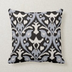 Coussin Motif tribal d'ikat noir gris audacieux moderne