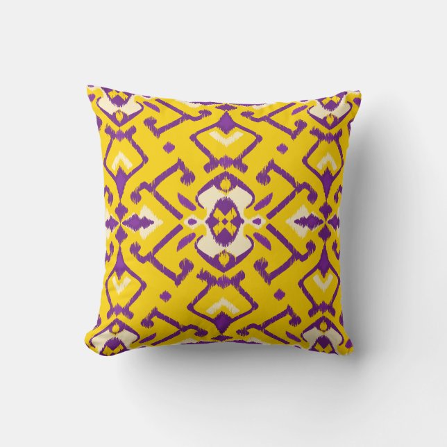 Coussin Motif tribal d'ikat pourpre jaune géométrique chic (Recto)