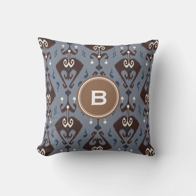 Coussin Motif tribal ikat moderne gris marron monogramme (Recto)