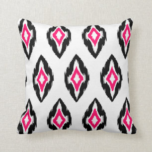 Coussin Motif tribal Ikat noir fuchsia moderne 1b