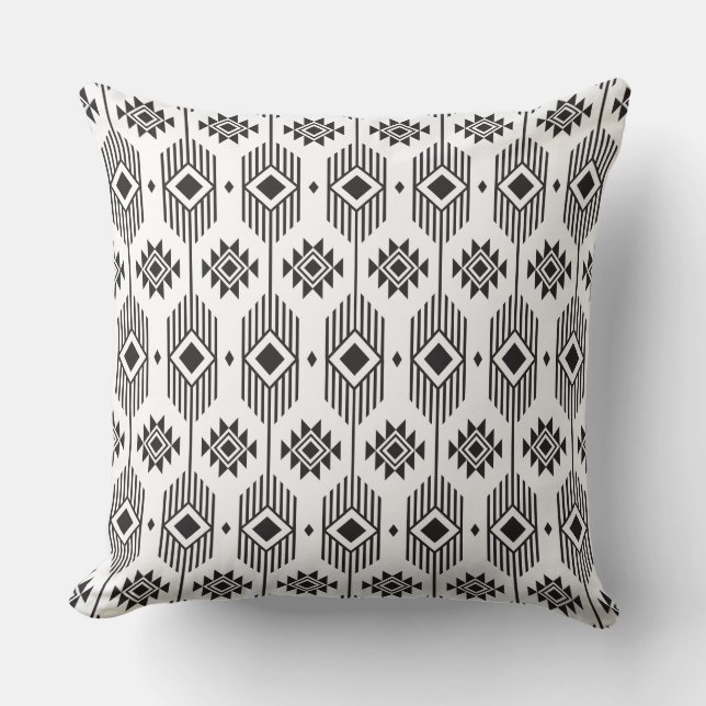 Coussin Motif tribal Irate noir et blanc (Recto)