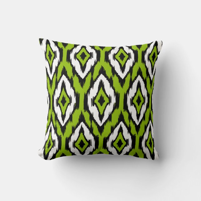 Coussin Motif tribal moderne 1a d'Ikat de vert de chaux (Recto)