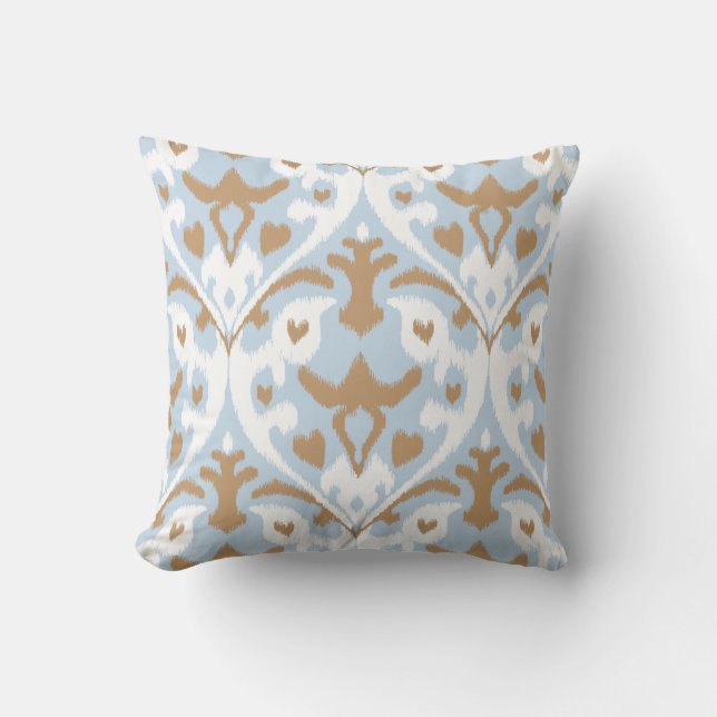 Coussin Motif tribal moderne d'ikat bleu-clair et blanc (Recto)