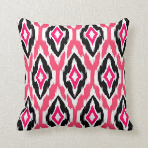 Coussin Motif tribal noir fuchsia rose moderne 1a d'Ikat