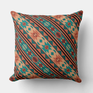 Coussin Motif Tribal Sud-Ouest Turquoise Terracotta