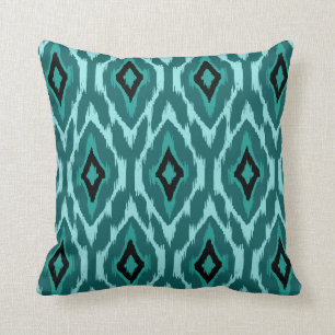 Coussin Motif tribal turquoise 1a d'Ikat de noir moderne