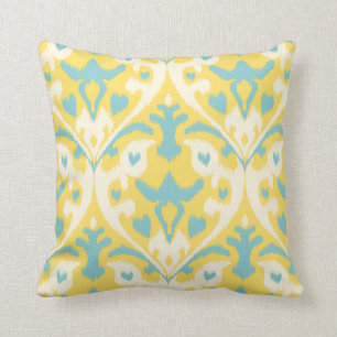Coussin Motif tribal turquoise jaune girly ikat moderne