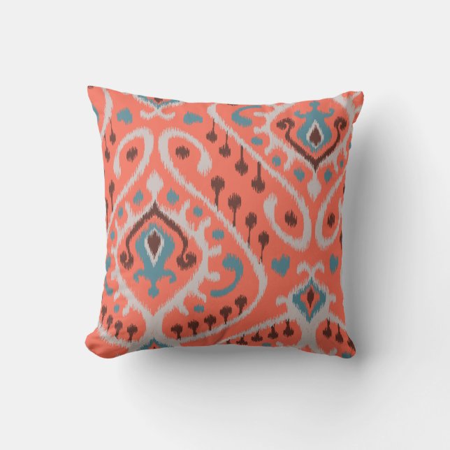 Coussin Motif tribal turquoise orange girly ikat (Recto)