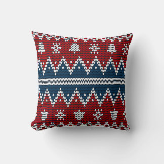 Coussin Motif tricot bleu rouge
