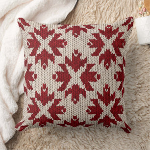 Coussin Motif tricoté rouge et blanc nordique – Classique