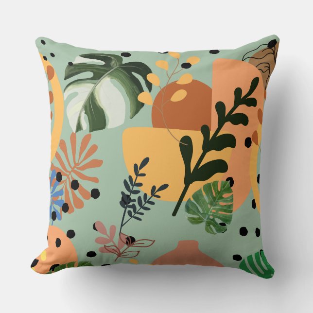 Coussin motif tropical abstrait bohème - design minimalist (Recto)