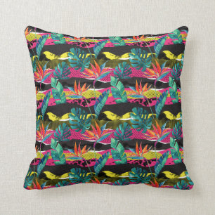Coussin Motif tropical abstrait de texture de néon